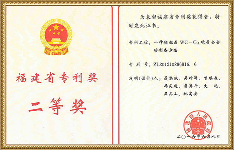 Zweiter Preis des Fujian Awards für Patente